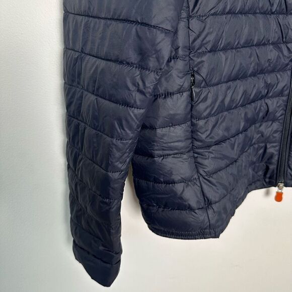 SAVE THE DUCK Men’s Navy Quilted Ultra Light Zip Hooded Jacket - Picture 10 of 11